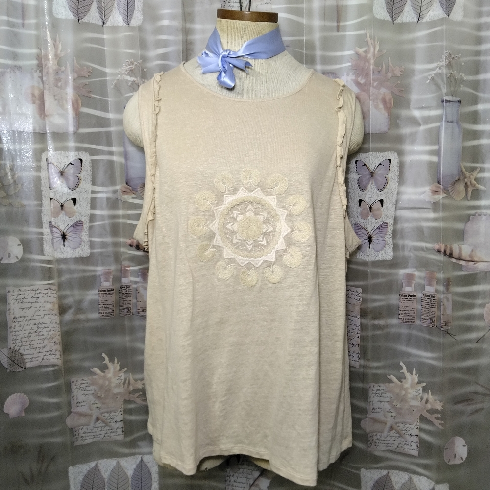 Sundance Sleeveless Cream Floral Medallion Embroidery Linen Tank Top XL - Picture 10 of 14